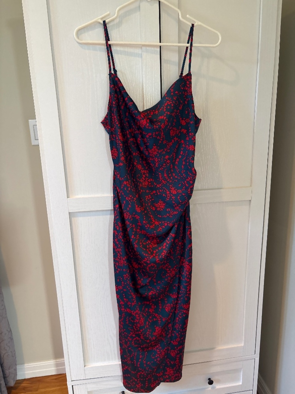 NWT Navy/Red Floral Ruched Tank Dress S Flirty for Summer